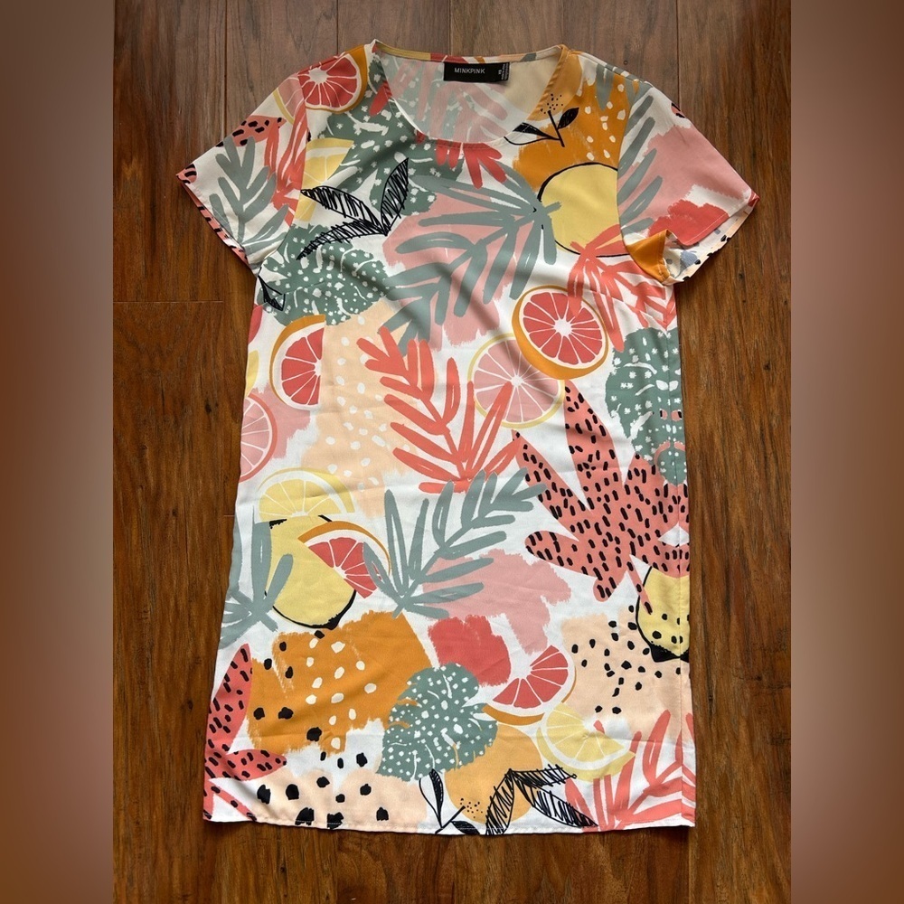 MINKPINK Short Sleeve Tropical Knee Length Dress Women’s Size XS 🌺🌸🌺